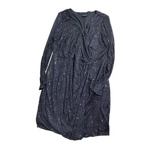 City Chic Navy Sequin Long Sleeve Dress Size S/16 Plus Stretch Lined Party